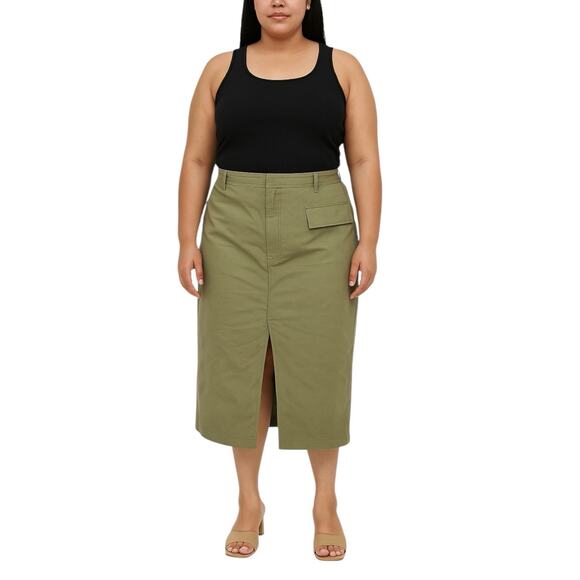 GAP Olive Green High Waisted Front Slit Midi Utility Straight Pencil Skirt Sz 30 - Picture 1 of 6